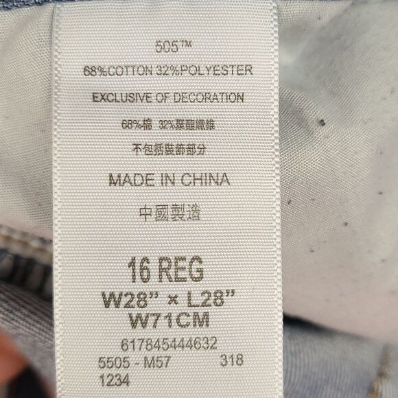 LEVI'S 505 Regular Fit Blue Jeans Distressed Stretch Denim Boys 16 Regular 28x28 - Picture 9 of 9